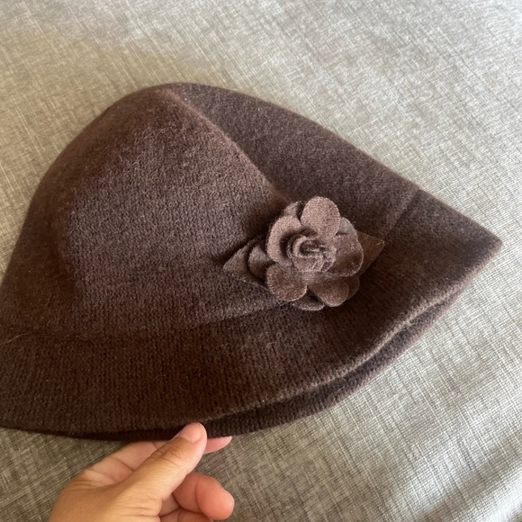 August Hats Dark Brown Wool Hat with Rose Accent - Picture 4 of 7